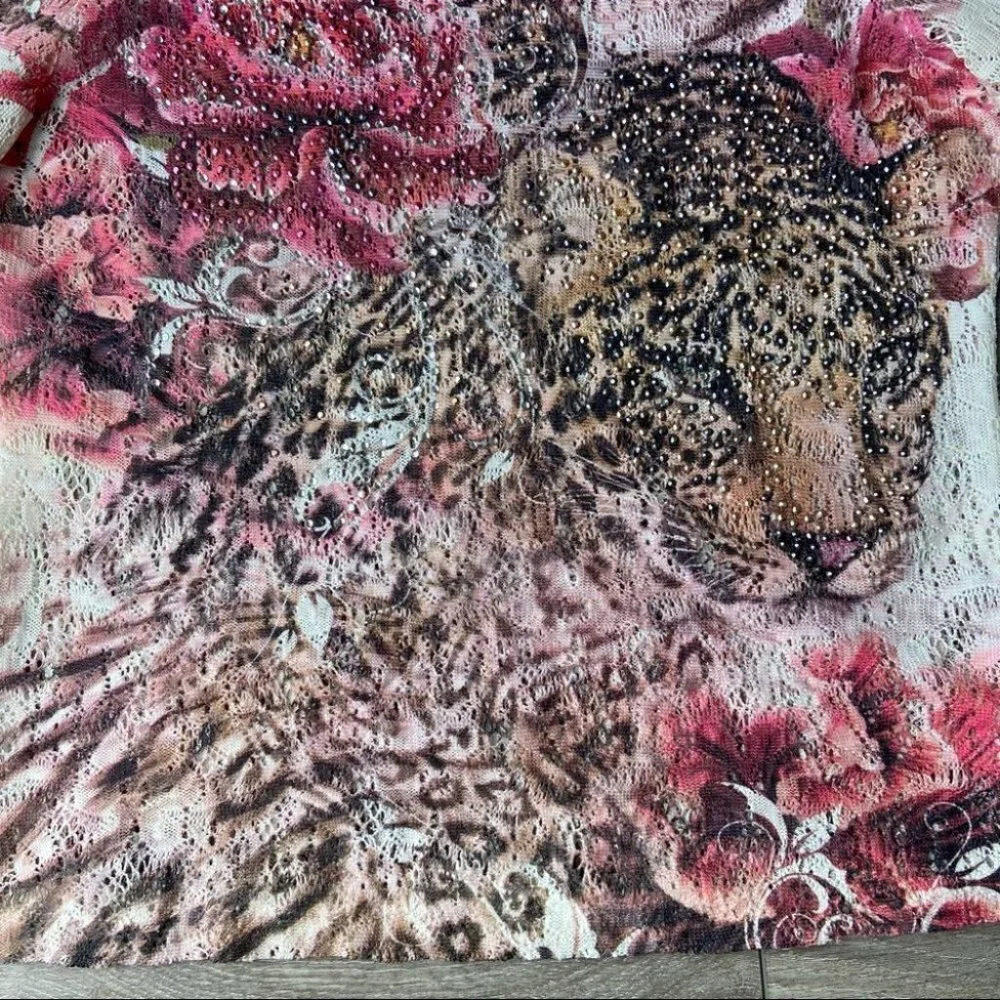 Vintage Cactus Tiger Print Embellished Open Knitted Top - Picture 7 of 14